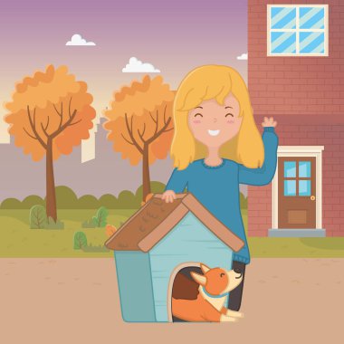 Köpek karikatür tasarımı ile kız