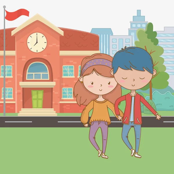 Genç çocuk ve kız karikatür tasarım