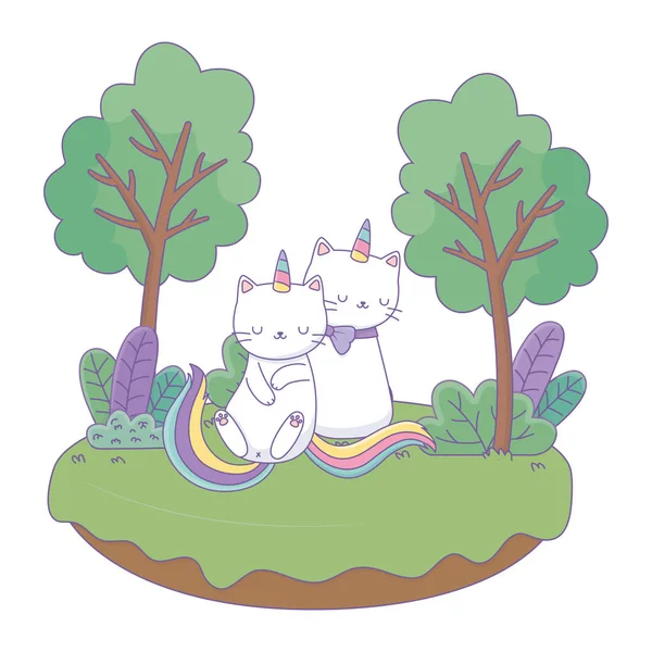 Unicorn cats cartoons vector design - Stok Vektor