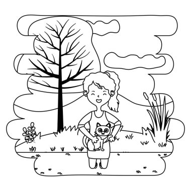 Kedi karikatür tasarımı ile kız