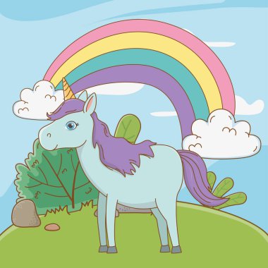 İzole beyaz tek boynuzlu at karikatür tasarım vektör