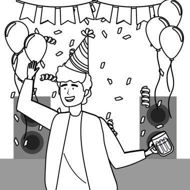 Parti şapka tasarımı ile adam karikatür