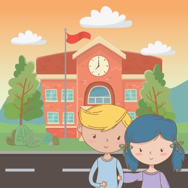 Genç çocuk ve kız karikatür tasarım