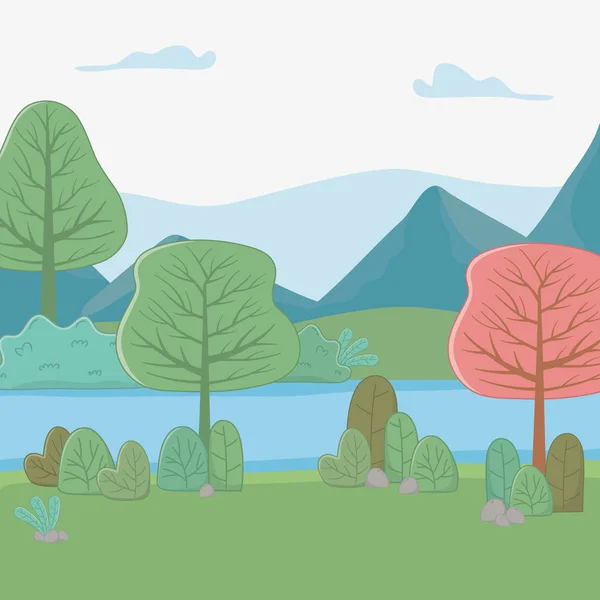 Illustrateur vectoriel des montagnes et des arbres — Image vectorielle