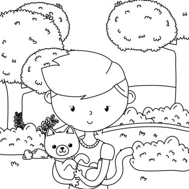 Kedi karikatür tasarımı ile çocuk