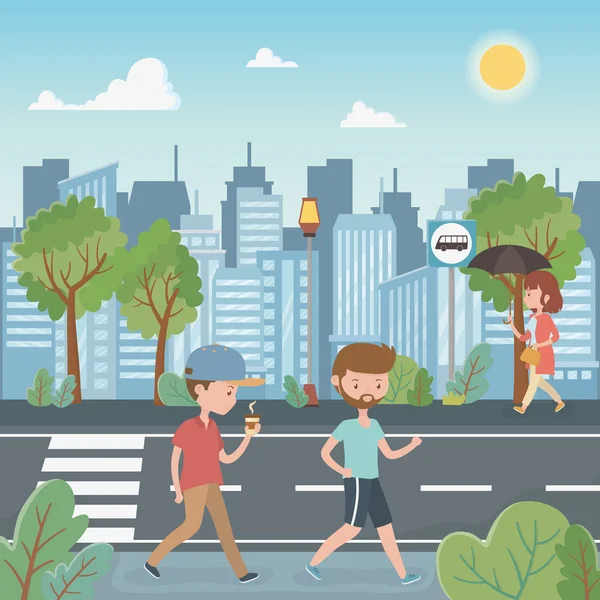 Young people walking in the street characters — Vector de stock