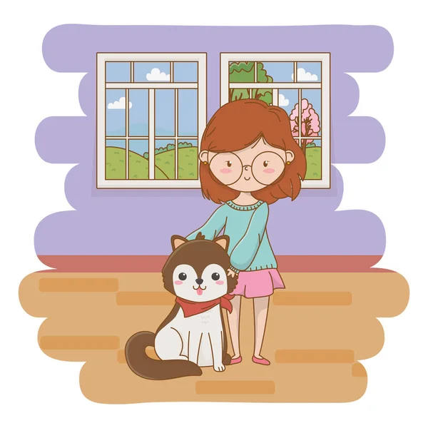 Dívka s psím kreslím návrhem — Stockový vektor