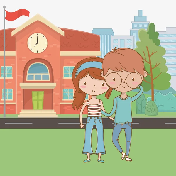 Genç çocuk ve kız karikatür tasarım