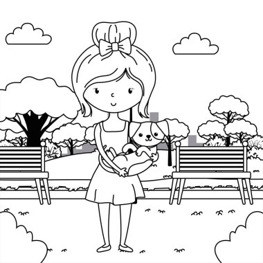 Köpek karikatür tasarımı ile kız