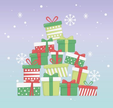 Mutlu noel kartları ve hediye kutuları