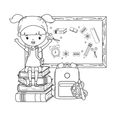 Okul ve karatahta tasarımlı kız.