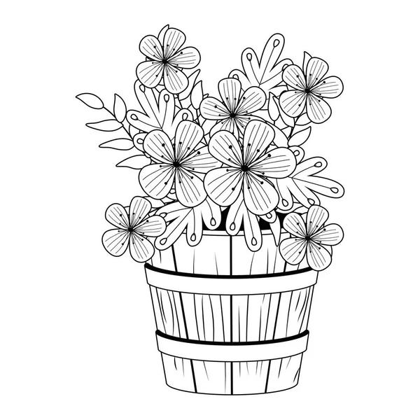 Flowers and leaves inside barrel pot vector design — Stockový vektor