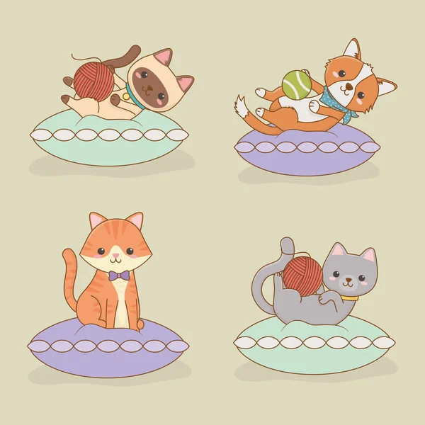 Pisici mici și câini mascota caractere — Vector de stoc