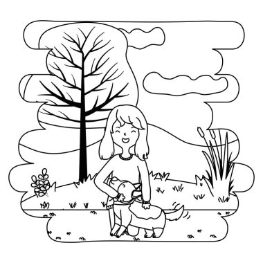 Köpek karikatür tasarımı ile kız