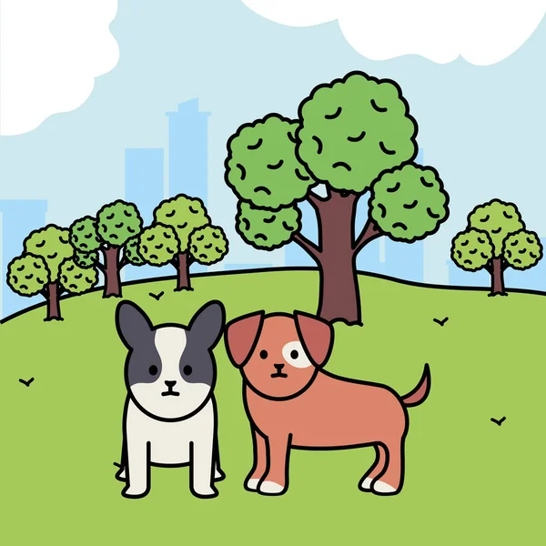 Маленькие собаки очаровательны талисманы в ландшафте — стоковый вектор