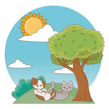 Kedi ve köpek karikatür tasarım vector Illustrator