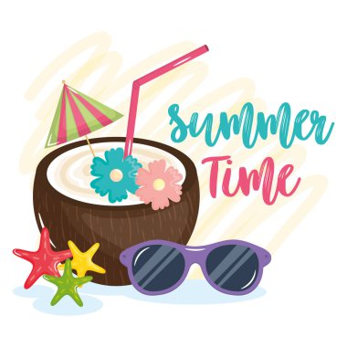 Tatil simgeleriyle birlikte yaz dönemi posteri