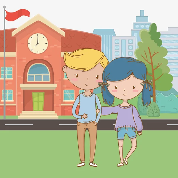 Genç çocuk ve kız karikatür tasarım