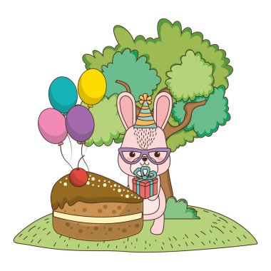 Mutlu Doğum günü simgesi tasarımı ile tavşan karikatür