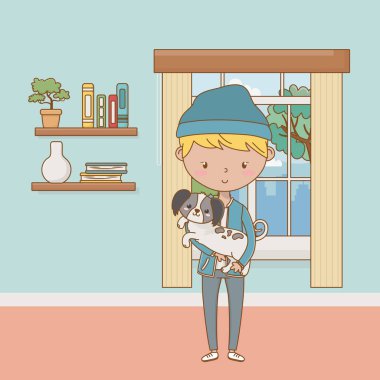 Köpek karikatür tasarımı ile çocuk