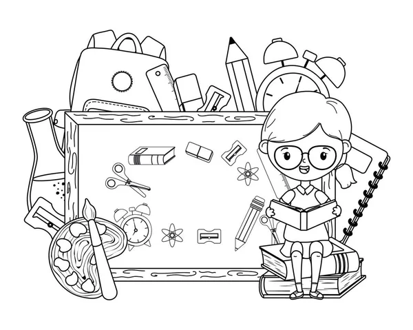 Okul ve karatahta tasarımlı kız.