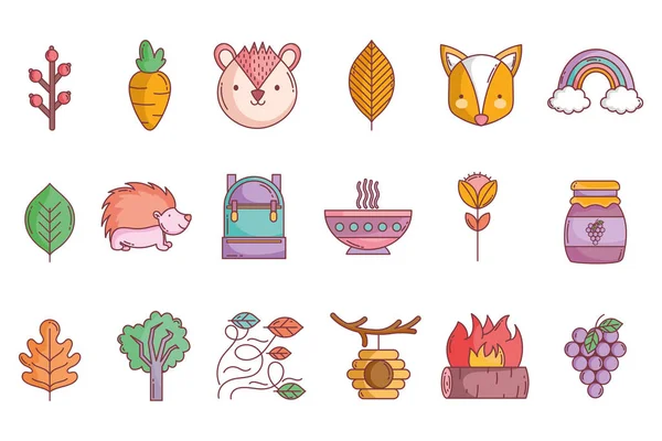 Hello autumn design icons collection — Vector de stock