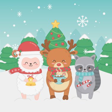 hayvan grubu ile mutlu noel kartı