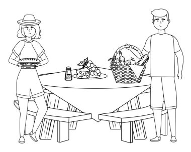 Çift kadın ve adam piknik tasarımı