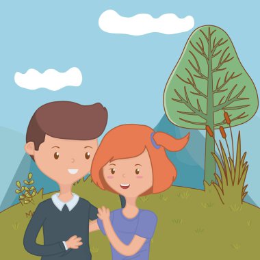 Genç çocuk ve kız karikatür tasarım