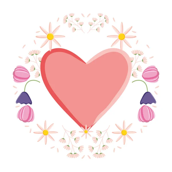 Amor al corazón con la decoración de flores estilo pop. — Vector de stock