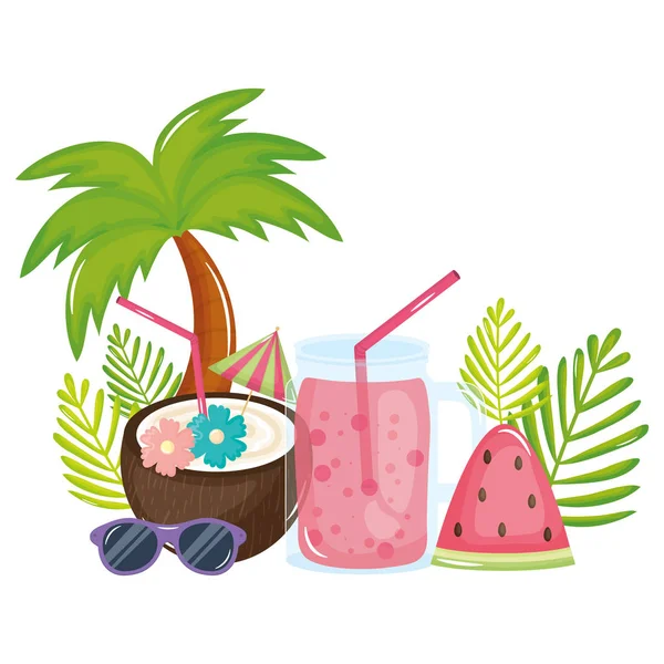 Tropical coconut cocktail and juice jar — Stock Vector