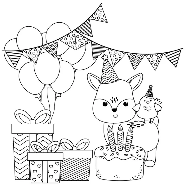 Reindeer and chicken with happy birthday icon design