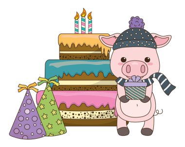 Mutlu yıllar ikon tasarımlı domuz çizgi filmi.