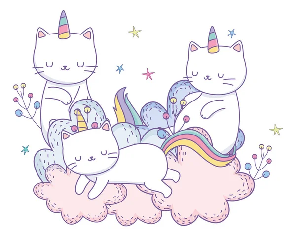 Unicorn cats cartoons vector design - Stok Vektor