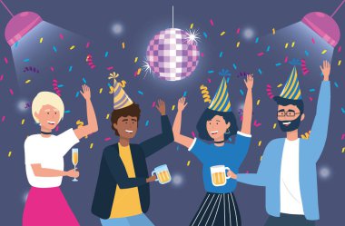 Güzel kadınlar ve şapkalı ve ışıklı erkekler.