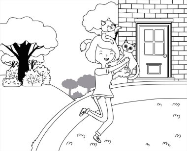 Kedi karikatür tasarım kız