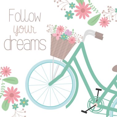 Sepetli ve çiçekli retro bisiklet