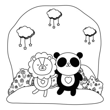 Isolated panda and lion cartoon vector design vector illustration