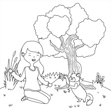 Kedi karikatür tasarımı ile kız