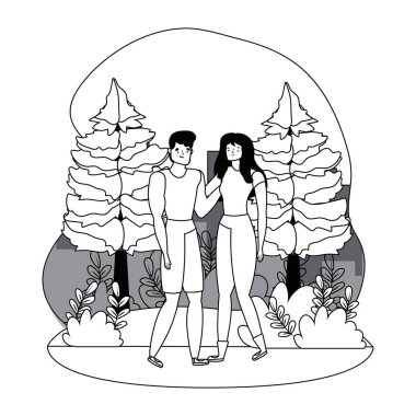 Bir çift kadın ve erkek çizgi film tasarımı vektör çizimi