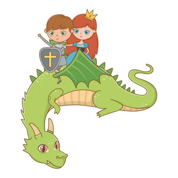 Princess knight and dragon of fairytale design vector illustration — Stok Vektör
