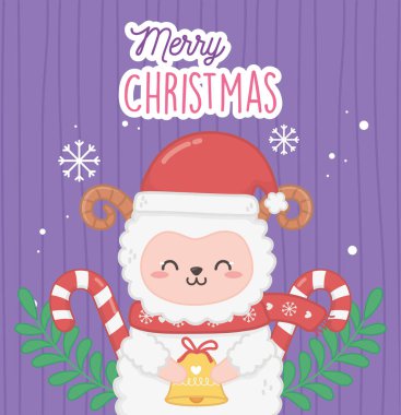 cute sheep with scarf bell and candy canes merry christmas