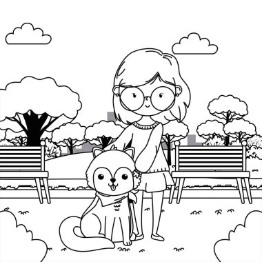 Köpek karikatür tasarımı ile kız