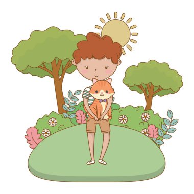 Kedi karikatür tasarımı ile çocuk