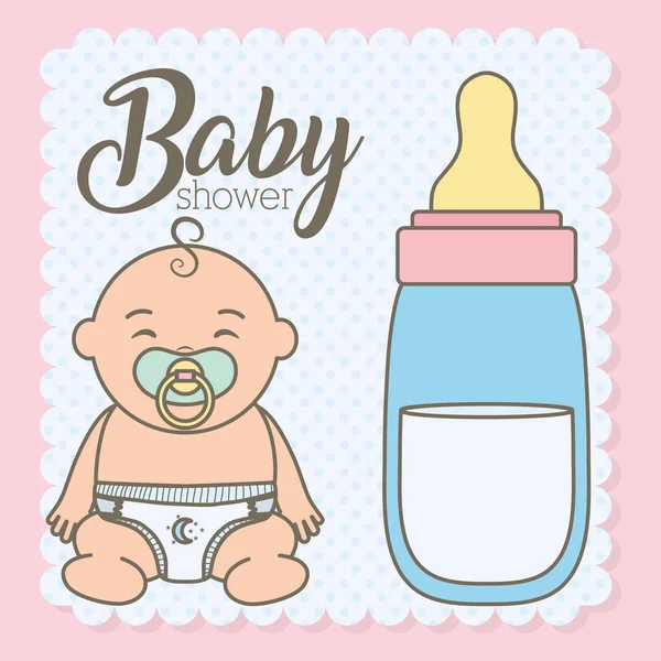 Schattige kleine baby jongen met fles melk — Stockvector