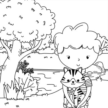 Kedi karikatür tasarımı ile çocuk