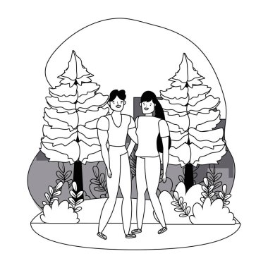 Bir çift kadın ve erkek çizgi film tasarımı vektör çizimi