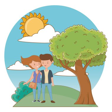 Genç çocuk ve kız karikatür tasarım