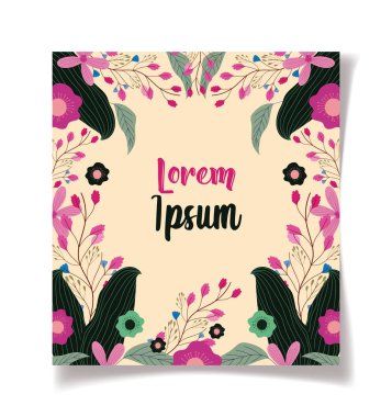 Çerçeve çiçekleri botanik çiçek düğün kartları tasarımı