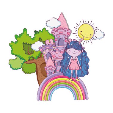 kale ve gökkuşağı ile sevimli küçük peri